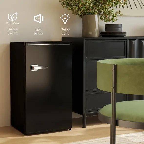 HOMCOM Under Counter Fridge, 85L Small Retro Refrigerator with Chiller Box, Adjustable Thermostat, Glass Shelves, Black - 5