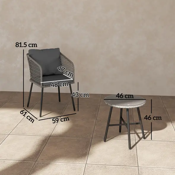 Outsunny Three-Piece Cut-Out Rattan Chair and Table Set - Grey - 2