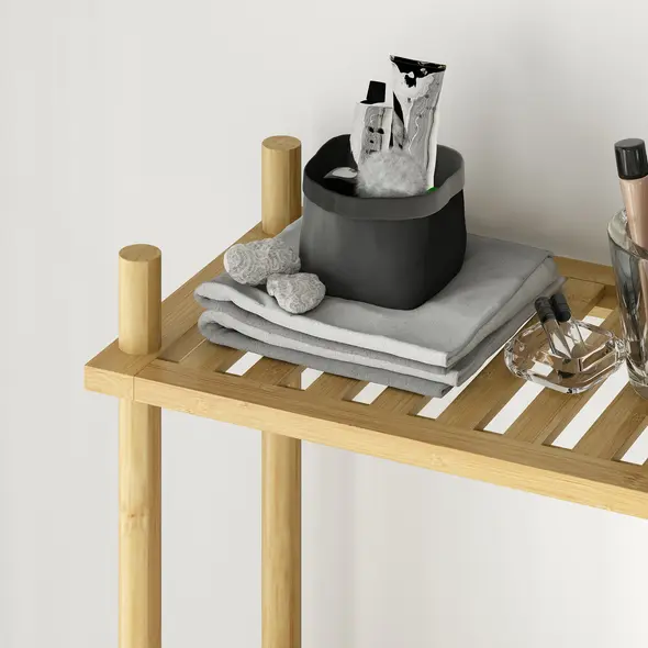 HOMCOM Bamboo Over Toilet Storage Unit with 3 Slatted Shelves, 3-Tier Freestanding Bathroom Shelf, Bathroom Space Saver, Natural Wood Finish - 7