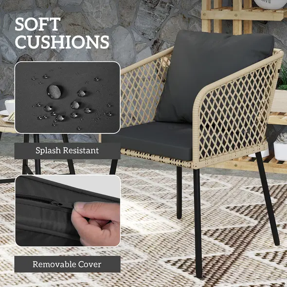 Outsunny Three-Piece Cut-Out Rattan Chair and Table Set - Brown/Black - 5