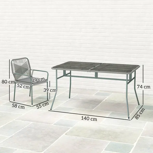 Outsunny Five-Piece PE Rattan Garden Dining Set with Cushions & Stackable Chairs - Light Grey - 2