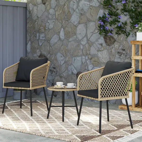 Outsunny Three-Piece Cut-Out Rattan Chair and Table Set - Brown/Black - 7