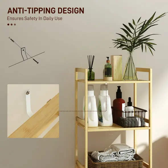 HOMCOM Three-Tier Bamboo Adjustable Shelf Storage Unit - 5