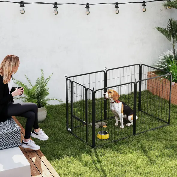 PawHut Six-Panel Dog Playpen with Door, for Medium Dogs, Indoors, Outdoors, 80cm Tall, Black - 7