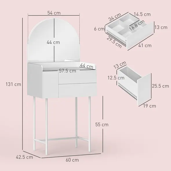 HOMCOM Three Drawer Compact Dressing Table - White - 2