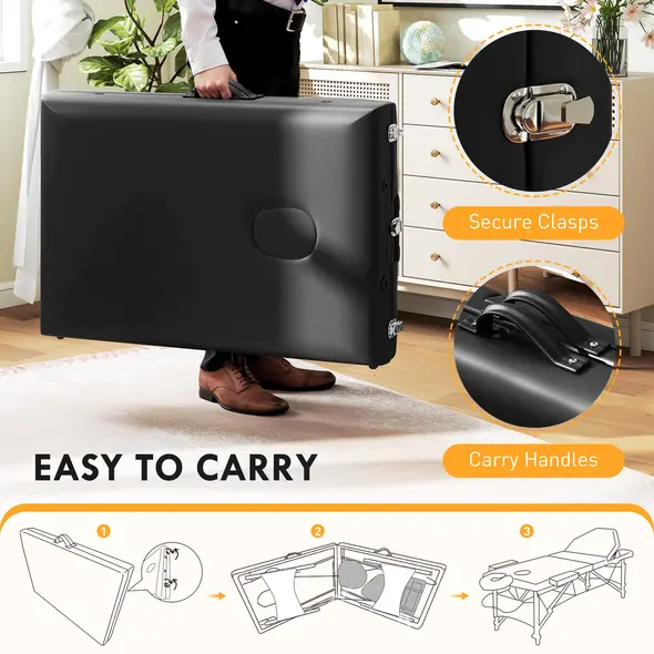 HOMCOM Adjustable Folding Massage Table - Black - 5