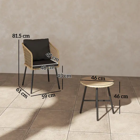 Outsunny Three-Piece Cut-Out Rattan Chair and Table Set - Brown/Black - 2