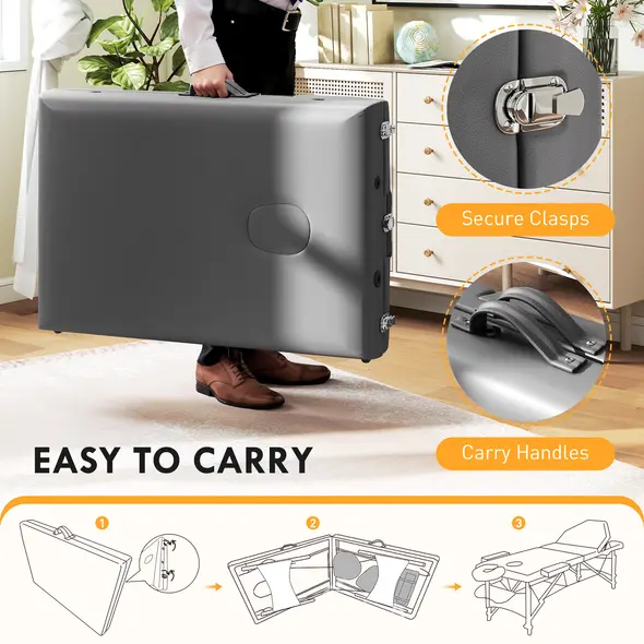 HOMCOM Adjustable Folding Massage Table - Grey - 5