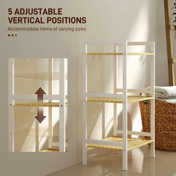 HOMCOM Three-Tier Bamboo Adjustable Shelf Storage Unit - 4