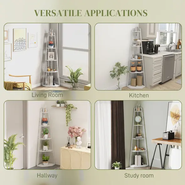 HOMCOM Five-Tier Corner Shelf - White - 5