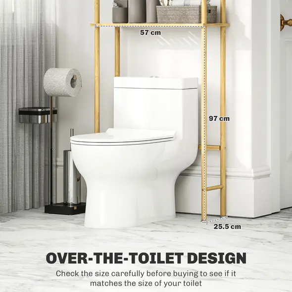 HOMCOM Bamboo Over Toilet Storage Unit with 3 Slatted Shelves, 3-Tier Freestanding Bathroom Shelf, Bathroom Space Saver, Natural Wood Finish - 3