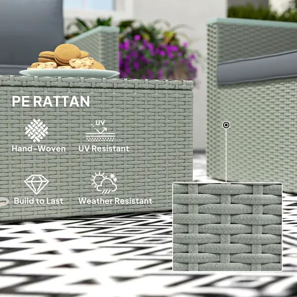 Outsunny Four-Piece Rattan Sofa Set, with Wood-Top Table - 6