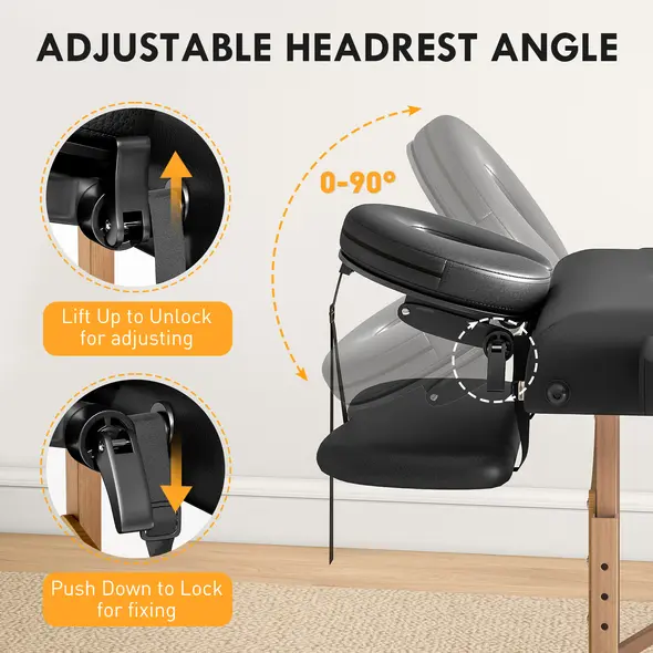 HOMCOM Adjustable Folding Massage Table - Black - 4