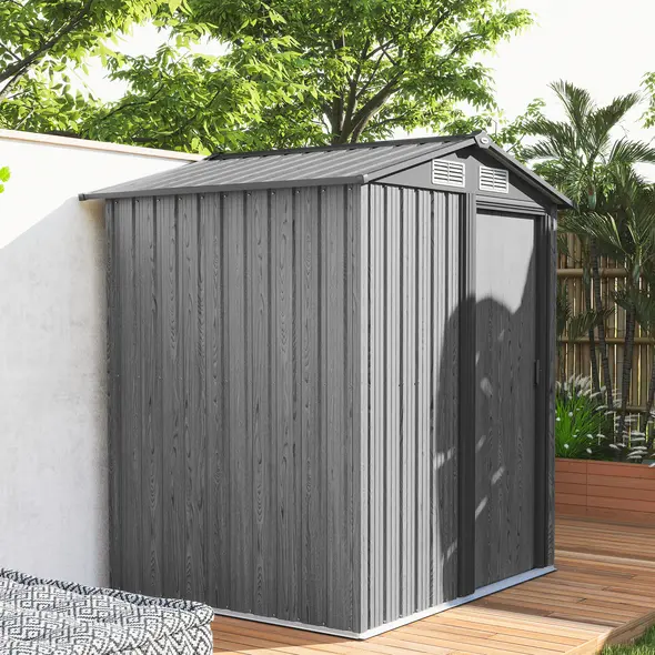 Outsunny 4.3 x 5ft Outdoor Garden Storage Shed - Grey Wood Effect - 6