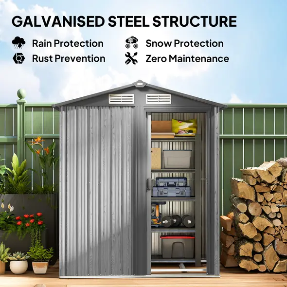 Outsunny 4.3 x 5ft Outdoor Garden Storage Shed - Grey Wood Effect - 3