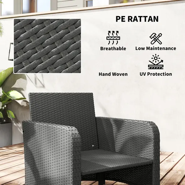 Outsunny Five Piece Rattan Garden Furniture Set with 2-Tier Coffee Table and Ottomans - Grey - 6