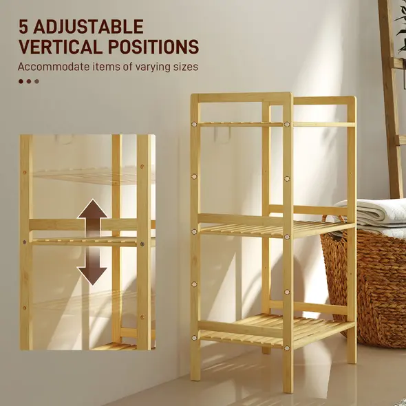 HOMCOM Three-Tier Bamboo Adjustable Shelf Storage Unit - 4
