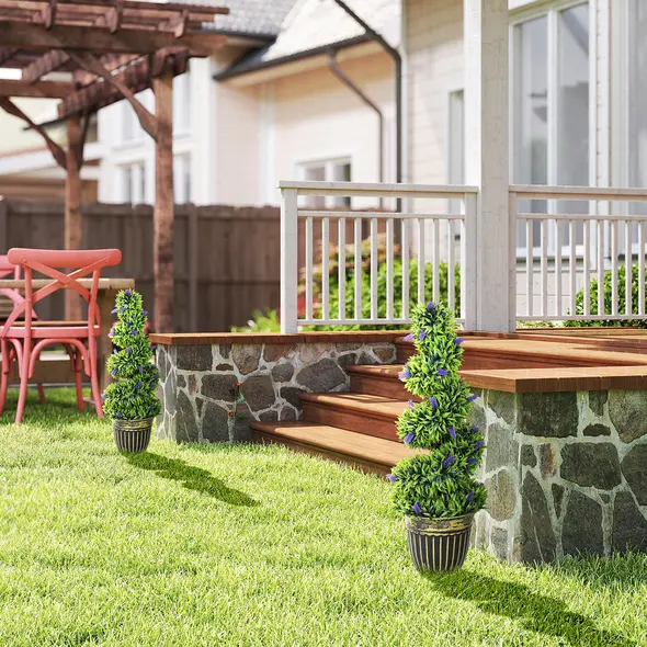 HOMCOM Set of Two 90cm Artificial Lavender Trees - 1