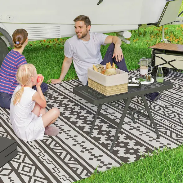 Outsunny 3 ft Folding Camping Table w/ Adjustable Heights, Portable Lightweight Outdoor Folding Picnic Table with Metal Mesh Desktop & Aluminium Legs for Picnic, Garden, Party, Black - 1