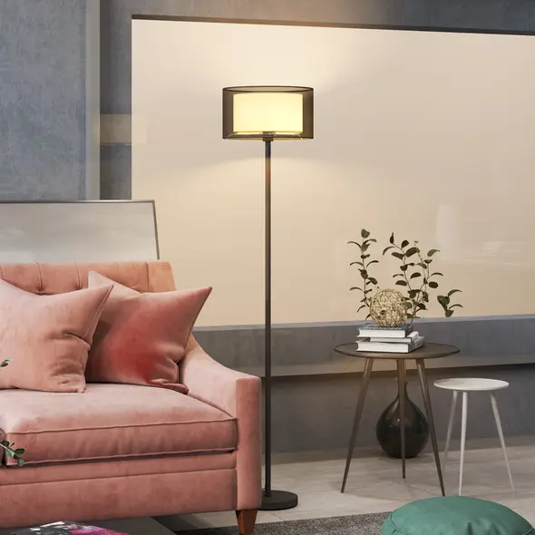 HOMCOM Floor Lamp for Living Room, Modern Standing Lamp with Double Layer Shade & Foot Switch, Minimalist Tall Pole Lampshade for Bedroom, Office, Black - 8