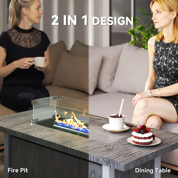 Outsunny 50,000 BTU Gas Fire Pit Table with Cover and Glass Screen - Dark Grey - 3