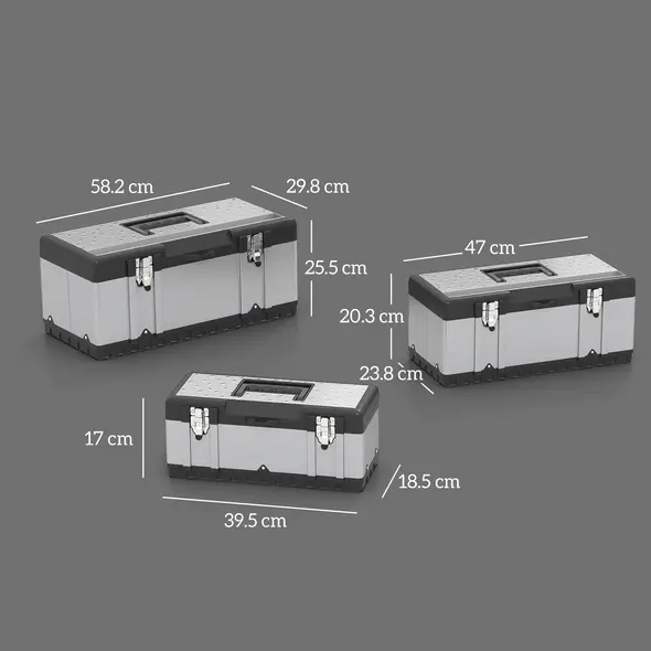 HOMCOM 3 Pieces Stainless Steel Toolbox Set, 23"/ 19"/ 16" - 2
