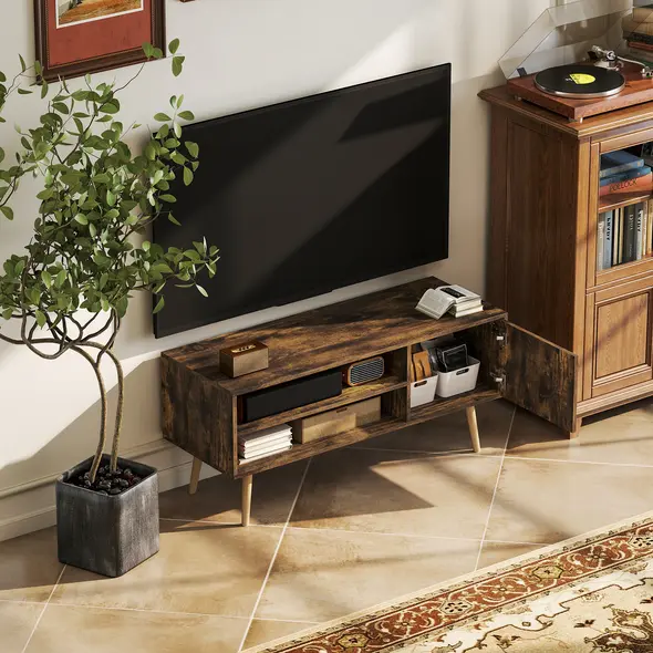 HOMCOM TV Stand up to 55 Inches, TV Unit with Open Shelves and Cable Holes - Brown - 7