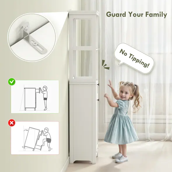 HOMCOM Tall Bathroom Cabinet, with Laundry Basket - White - 5