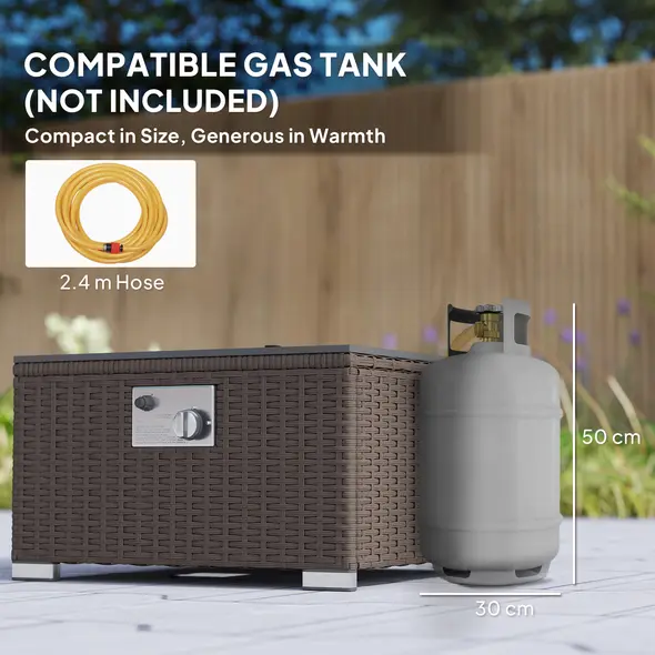 Outsunny Five Piece Rattan Garden Furniture Set with Gas Fire Pit Table and Footstool - Brown and Cream White - 5