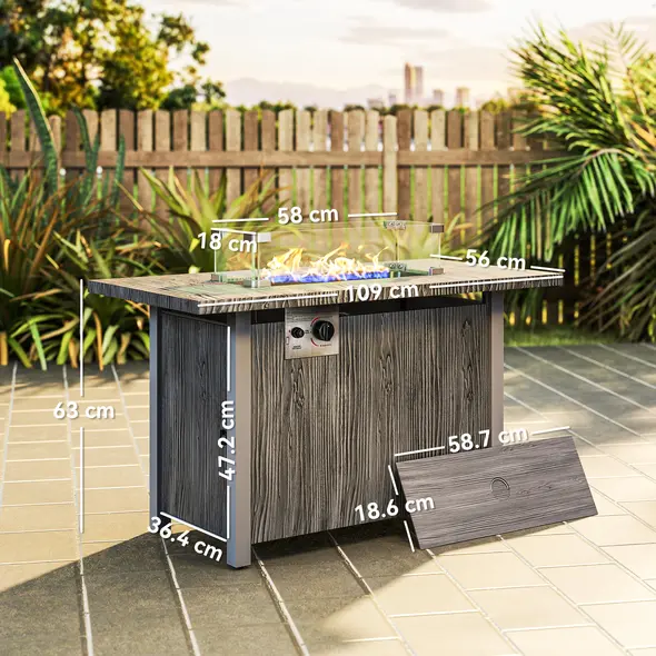 Outsunny 50,000 BTU Gas Fire Pit Table with Cover and Glass Screen - Dark Grey - 2