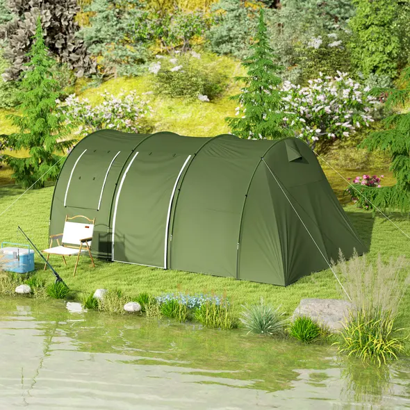 Outsunny 5-6 Man Camping Tent with 2 Room, Floor and Carry Bag - Green - 8