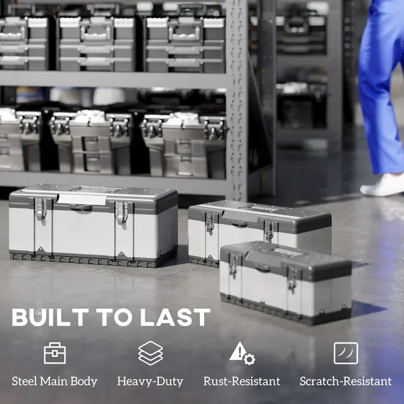 HOMCOM 3 Pieces Stainless Steel Toolbox Set, 23"/ 19"/ 16" - 4