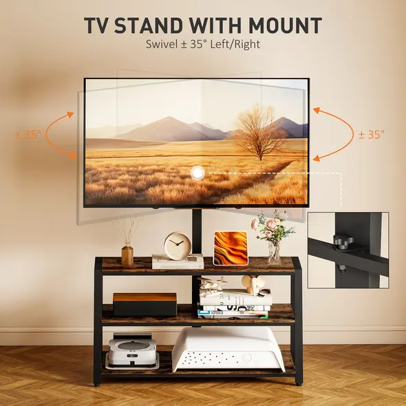 HOMCOM Industrial-Style TV Stand, with 35° Swivel Bracket - Dark Brown - 3