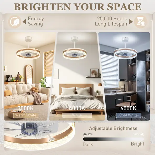 HOMCOM Ceiling Fan with LED Light and Remote - Gold Tone - 3