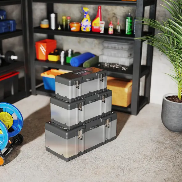 HOMCOM 3 Pieces Stainless Steel Toolbox Set, 23"/ 19"/ 16" - 7