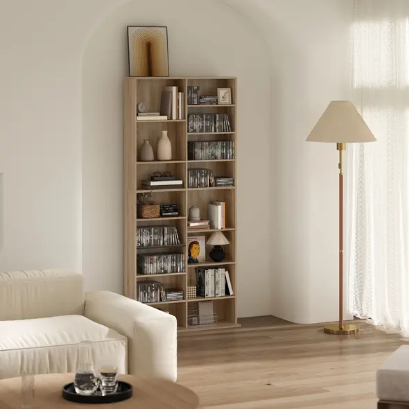 HOMCOM 640 CD Storage Tower - Nature Wood Finish - 7