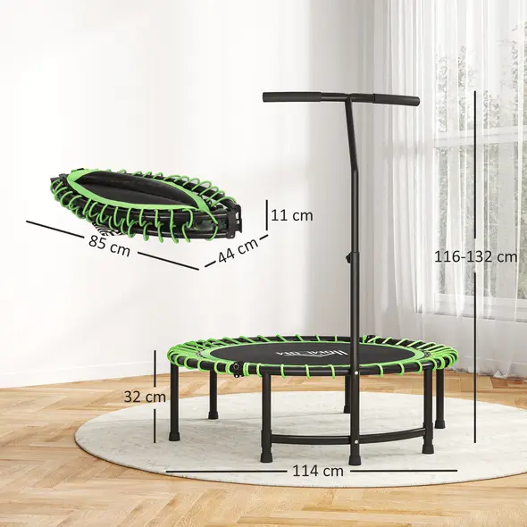 HOMCOM Mini Round Steel Frame Trampoline w/ Adjustable Handle, Green - 2