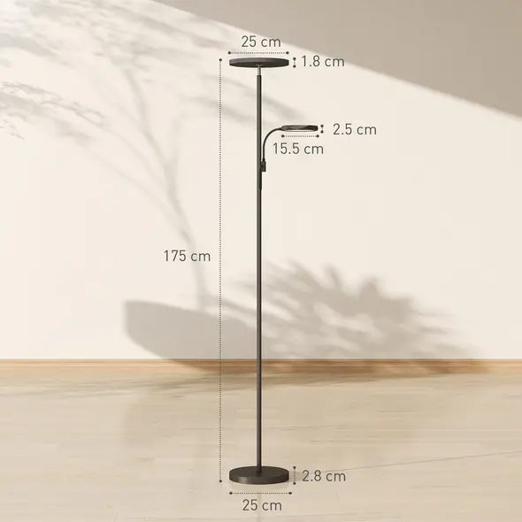 HOMCOM LED Floor Lamp for Living Room, Stepless Dimmable Standing Lamp, Mother and Child Uplighter with Reading Light, 4 Scene Modes, 2700K-6500K Colour Temps, 4 Brightness Levels, Remote Control - 2