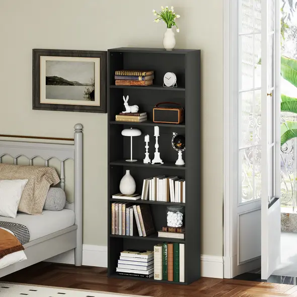 HOMCOM Six Shelf Bookcase - Black - 7