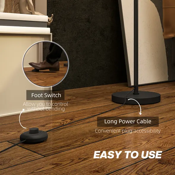 HOMCOM Floor Lamp for Living Room, Modern Standing Lamp with Double Layer Shade & Foot Switch, Minimalist Tall Pole Lampshade for Bedroom, Office, Black - 4