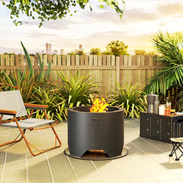 Outsunny Outdoor Round Fire Pit with Lid and Fire Poker - Black - 6