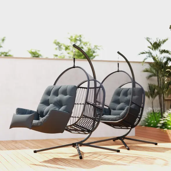 Outsunny Hanging Egg Chair, with Cushion - Dark Grey - 7