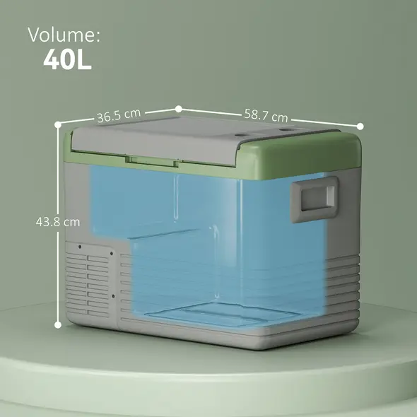 Outsunny 40L Portable Car Refrigerator - Light Green and Grey - 2