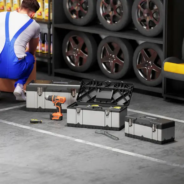 HOMCOM 3 Pieces Stainless Steel Toolbox Set, 23"/ 19"/ 16" - 6