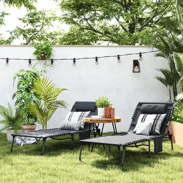 Outsunny Set of Two Sun Loungers, with Five-Position Reclining Backs - Black - 7