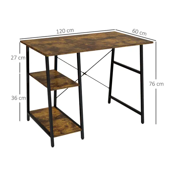 HOMCOM Industrial-Style Work Desk, with Shelves - Brown/Black - 2