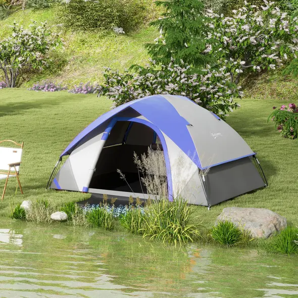 Outsunny Two Man Single Room Dome Tent, with Accessories - Dark Blue/Grey - 1