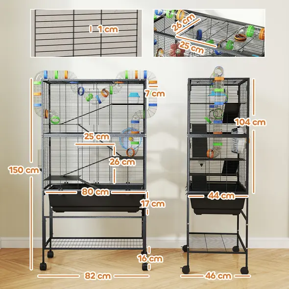 PawHut 5 Tier Large Hamster Cage on Wheels with 17 cm Deep Tray, Storage Shelf for Syrian, Gerbil, Rats - 2
