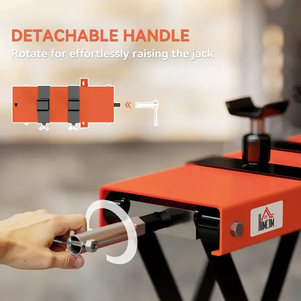 HOMCOM 500 kg Motorcycle Scissor Lift Jack, Heavy Duty Steel Adjustable Motorbike Lifting Hoist Stand with Safety Pin, Foldable Lifter for Dirt Bike Repair Maintenance, 45x15 cm Large Platform, Orange - 6