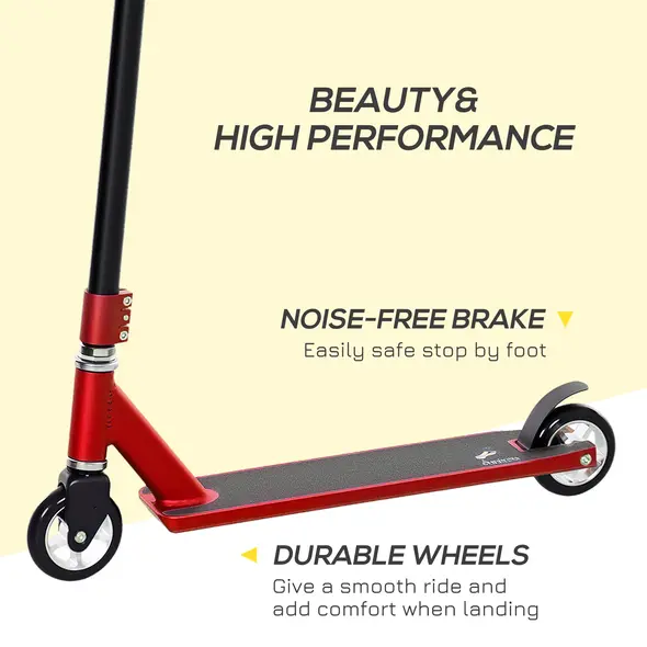HOMCOM Stunt Scooter, 360° Entry Level Tricks Scooter w/ Lightweight Aluminium Deck and ABEC 7 Bearing, For Age 14+ Beginners, Red - 5